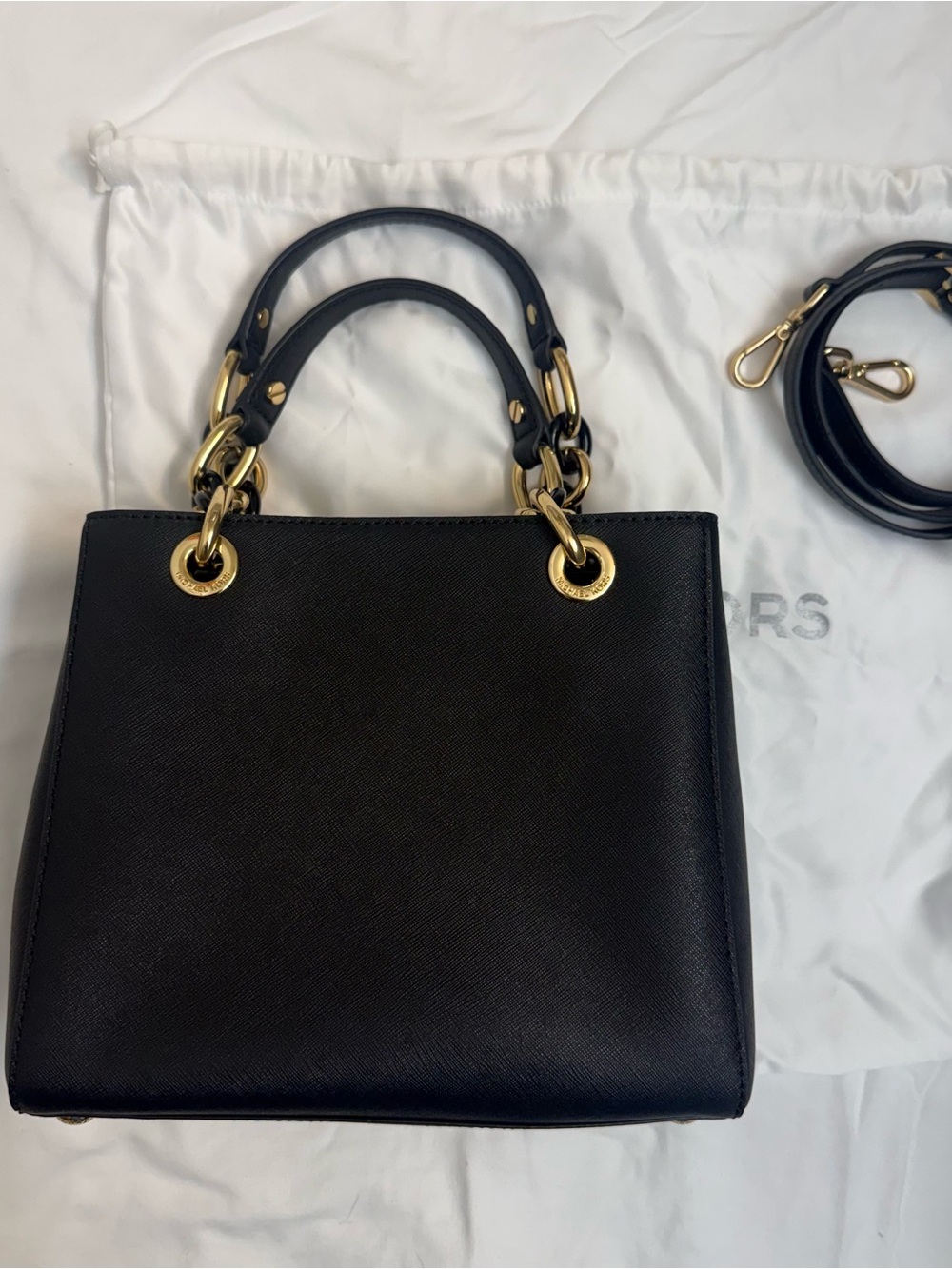 MICHAEL Michael Kors Black Saffiano Leather Cynthia Satchel with Gold Hardware